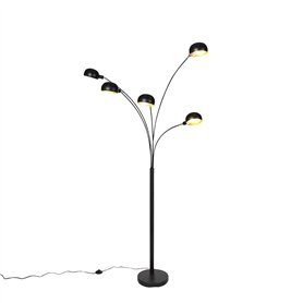 Qazqa sixties fl - LED Lampe sur pied bras articulé - 5 lumière - H 198 cm - Noir - Design - éclairage intérieur - Salon