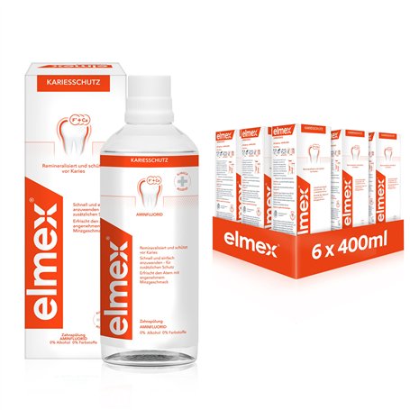 elmex Bain de bouche Protection contre les caries 6 x 400 ml – Nettoyage des dents antibactérien sans alcool protège efficacemen