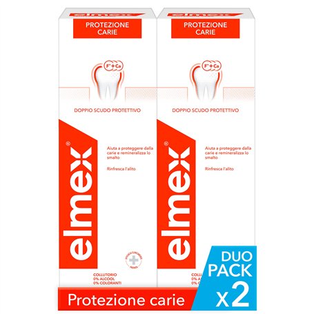 elmex Lot de 2 protections anti-caries - 400 ml - Nettoyage des dents antibactérien sans alcool - Protège efficacement contre le