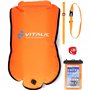 Bouée de natation gonflable avec lumière et étui de téléphone - Flotteur flottant pour la natation en eau libre et le triathlon