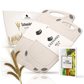 Exitoso Lot de 2 Planches à découper en Paille de Blé Beiges - Planche à decouper Cuisine Légere - Poignée Facile à Saisir & Rai