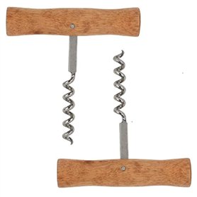 MAELSA® - Tire-bouchon forme T à spirale manche bois pour bouteille de vin à bouchon liège – Lot de 2 - Décapsuleur tirebouchon
