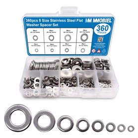 MMOBIEL Lot de 360 entretoises de rondelles plates en acier inoxydable Taille 8 Assortiment de vis Boulons de fixation Outils de