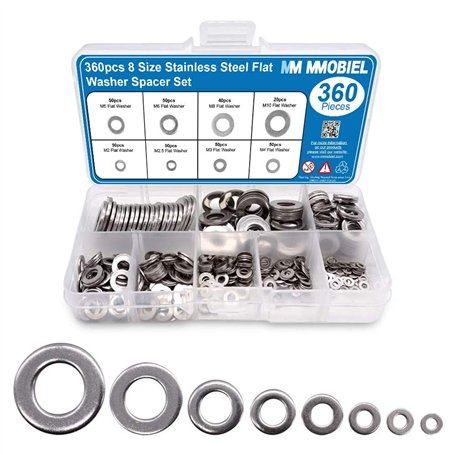 MMOBIEL Lot de 360 entretoises de rondelles plates en acier inoxydable Taille 8 Assortiment de vis Boulons de fixation Outils de