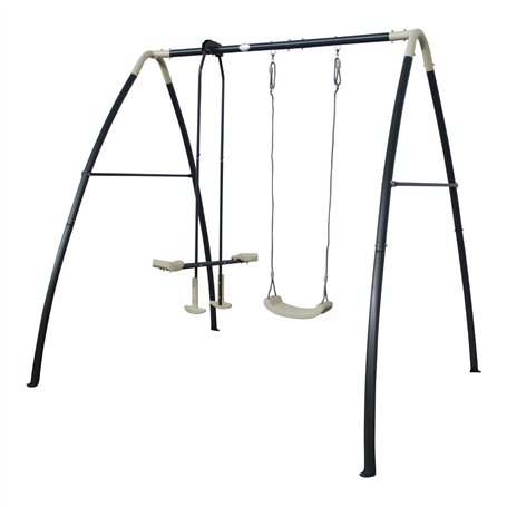 AXI Set de balançoire en métal en Anthracite & crème 3 agrès | Balançoire 1 Place & balançoire à Bascule/Face à Face avec Suppor