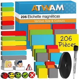 ATWAM - 206 Étiquettes Magnétiques Effaçables & Inscriptibles - Scrum - Lot de aimants et Accessoires inscriptibles pour Tableau