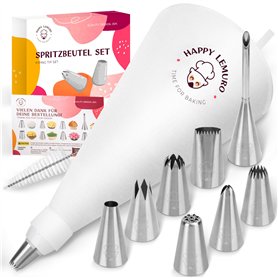 Happy Lemuro Poche à Douille Premium en Coton avec 8 Douilles en Inox. Sac à Poche de 40 cm