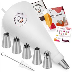 Poche à douille avec douilles – 5 douilles extra larges avec poche à douille en coton – Poche à douille pour décoration de gâtea