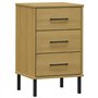 Comodino con Gambe in Metallo Marrone Legno Massello Pino OSLO