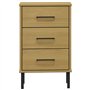 Comodino con Gambe in Metallo Marrone Legno Massello Pino OSLO