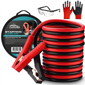 CarSweep® Câbles de démarrage + gants et lunettes de protection – 4 mètres – 750 A – Extra robuste – Voiture/bus/camion/bateau –