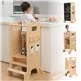Olvy Kids 4-en-1 Tour d'apprentissage Montessori – Tabouret en Bois – Marchepied Enfant 4 Marches – Tour d’Observation Sécurisée