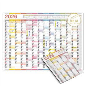 TOBJA Calendrier mural 2026 A1 XXL coloré pour bureau et bureau à domicile