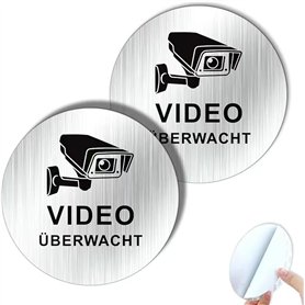 Lot de 2 Panneaux de Vidéosurveillance Petits Autocollants