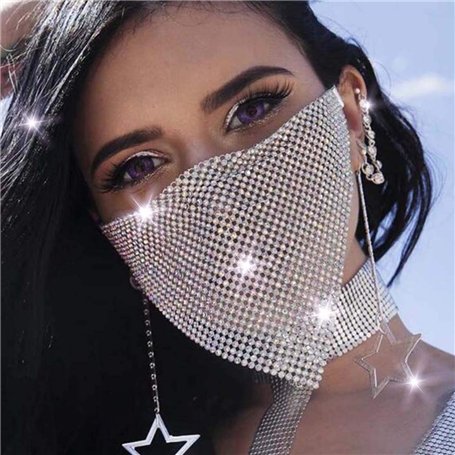 IYOU Boho Cristal Visage Chaîne Engrener Mascarade Masque Strass Des soirées Balle Déguisements Étape vénitien Mardi Gras Robe M