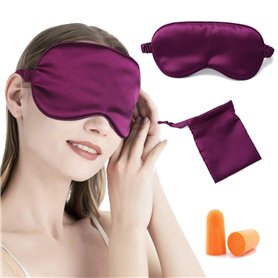 IYOU Masque de sommeil en soie de mûrier - Violet - Masque de nuit en soie de mûrier - Couverture des yeux avec bouchons d'oreil