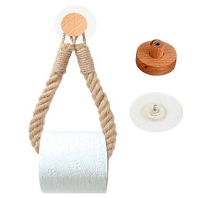 Porte-Papier hygiénique Corde de Jute créatif Porte-Serviettes Vintage Corde Industrielle sans Perforation Crochets en Bois Mass