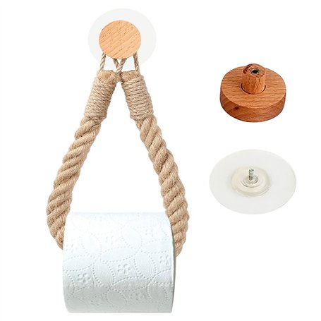 Porte-Papier hygiénique Corde de Jute créatif Porte-Serviettes Vintage Corde Industrielle sans Perforation Crochets en Bois Mass