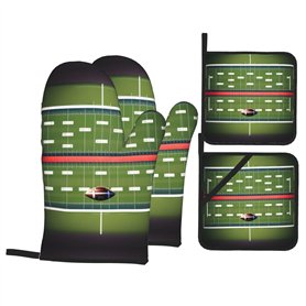 Lot de 4 maniques et maniques de cuisine avec maniques Motif terrain de football américain et ballon de football américain