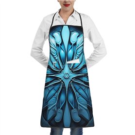 LNNIUK Tablier de cuisine bleu avec poche Motif art folklorique pour homme et femme