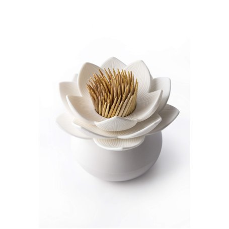 QUALY Porte Cure-Dents Distributeur Lotus. en Blanc. env. 7