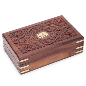 Ajuny Boîte à Bijoux en Bois Fabriquée à la Main Motif éléphant Solide Multifonction Organisateur de Rangement de Souvenirs Coff