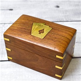 Ajuny Boîte de Rangement Décorative en Bois à Double Pont Pour Cartes à jouer Organiseur en Laiton Design Ace Avec 2 Paquets de