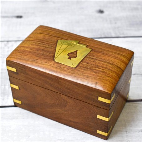 Ajuny Boîte de Rangement Décorative en Bois à Double Pont Pour Cartes à jouer Organiseur en Laiton Design Ace Avec 2 Paquets de