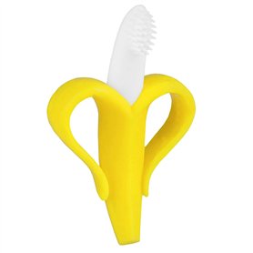 BabyHerz Anneau de dentition en silicone pour bébé - Brosse à dents banane - Disponible en différentes couleurs : rose