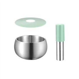Mortier pilon Cuisine Petit mortier et pilon ensemble poignée et couvercle en silicone broyeur à épices et herbes en acier inoxy