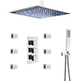 BNCXMO Système de Douche thermostatique à Plafond LED 16 "avec Finition chromée en Laiton