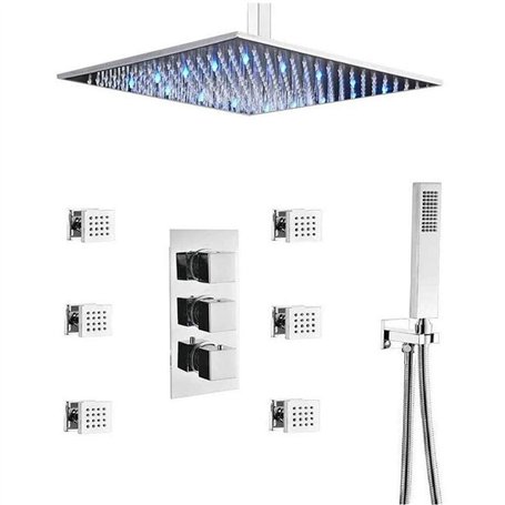 BNCXMO Système de Douche thermostatique à Plafond LED 16 "avec Finition chromée en Laiton