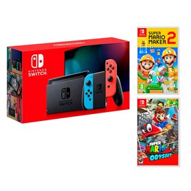 Nintendo Switch Rouge/Bleu Néon 32Go + New Super Mario Bros. U Deluxe + Super Mario Odyssey