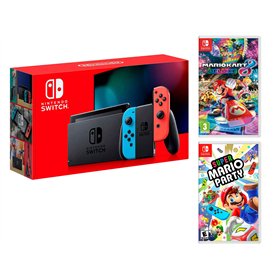 Nintendo Switch Rouge/Bleu Néon 32Go [Nouveau modèle V2] Super Mario Party + Mario Kart 8 Deluxe