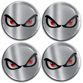 Biomar Labs® 4 x 70mm Autocollant 3D No Fear Eyes sans Peur Yeux Argent Noir Silicone pour Cache-Moyeu Enjoliveurs Centre de Rou