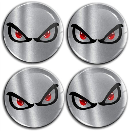 Biomar Labs® 4 x 70mm Autocollant 3D No Fear Eyes sans Peur Yeux Argent Noir Silicone pour Cache-Moyeu Enjoliveurs Centre de Rou