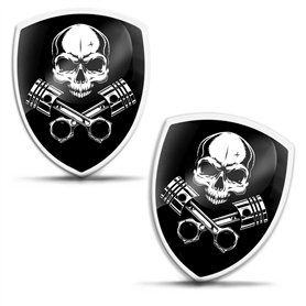 SkinoEu 2 x 3D Gel Autocollants Silicone Crâne Tête de Mort Motocyclette Motard Casque Voiture Vélo Fenêtre Porte Téléphone Ordi