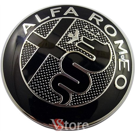 2 Badges compatibles avec Alfa Romeo New Black 74mm Emblem Avant Arrière Capot Rouge et Noir 147 156 159 Brera Mito Metal
