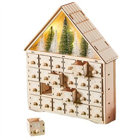 Calendrier de l'avent de Noël avec Calendrier l'Avent en bois LED avec arbre Noël et 24 tiroirs Décorations pour adultes Cadeaux