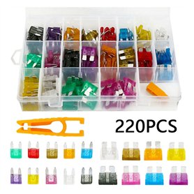220 pièces fusibles à lame de voiture Mini assortiment de fusibles plats 5-30A ensemble de fusibles plats fusible automatique ac