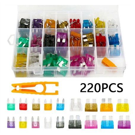 220 pièces fusibles à lame de voiture Mini assortiment de fusibles plats 5-30A ensemble de fusibles plats fusible automatique ac