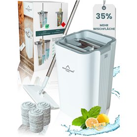 WONDERHOME Set de serpillères avec seau - Balai avec système innovant à 3 compartiments - Essuie-glace avec grand seau de nettoy