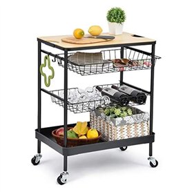 ZENGXJYCQINGJIANG véhicule de Stockage Chariot de Service for îlot de Cuisine avec Plateau en Bois Utilitaire
