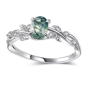 Bague ovale en agate de mousse naturelle for femmes