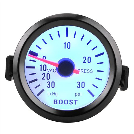 EBTOOLS Jauge Turbo Boost LED Jauge de Pointeur de Suralimentation Universelle Jauge de Pression sous Vide 0-30PSI 12V Cadran Bl