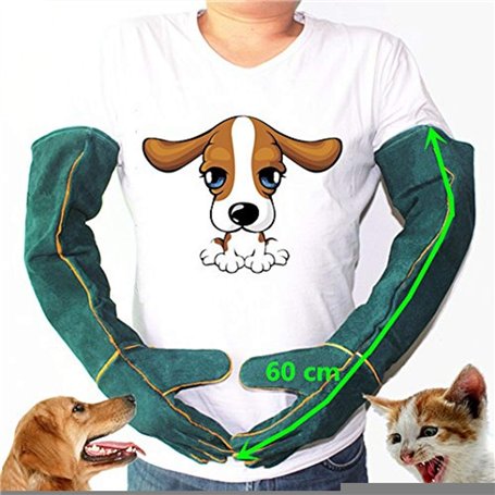 MASUNN Anti-Morsure De Sécurité Mordre Gants Ultra Long Cuir Vert Animaux De Compagnie Mordre Gants De Protection pour Attraper