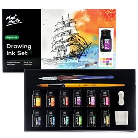 Mont Marte Calligraphie Set 16 pièces – Porte-Plume avec Plume et Encre – Contient 12 x 7ml d'Encre
