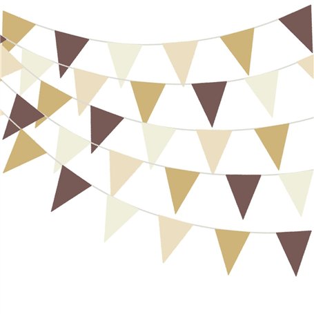 Guirlande de fanions triangulaires en tissu marron crème