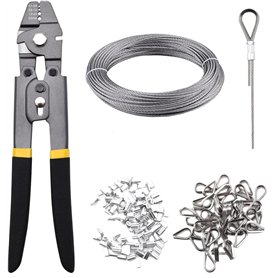 MUSLONG Lot de pinces à sertir pour câble métallique + 50 m de câble métallique en acier inoxydable de 1