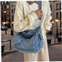 NethCasti Sac en denim pour femmes Sac à bandoulière en jean décontracté Épaule multi-poche avec à fermeture glissière